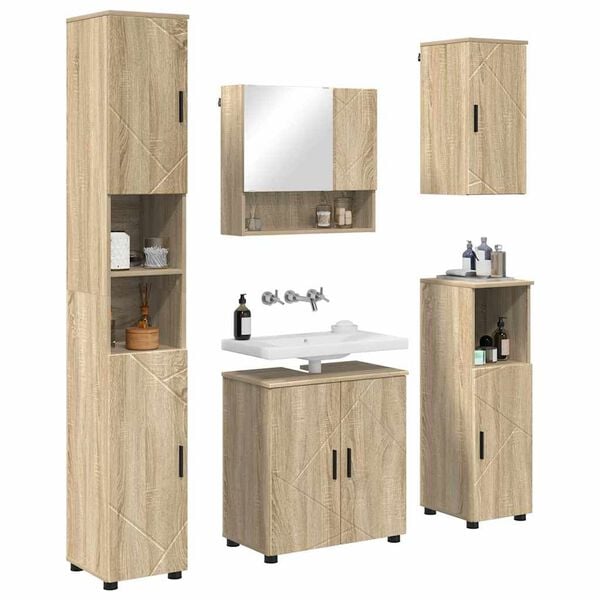 vidaXL Set di mobili per il bagno con porta 5 pcs Rovere Sonoma