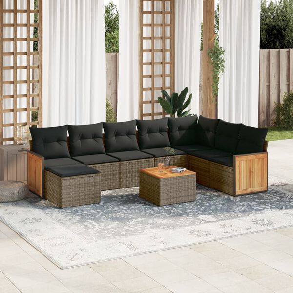 vidaXL Set Divano da Giardino 9 pz con Cuscini Grigio in Polyrattan