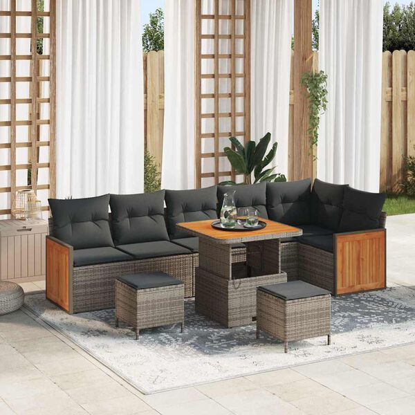 vidaXL Set Divano da Giardino con cuscino 11 pcs Grigio polyrattan