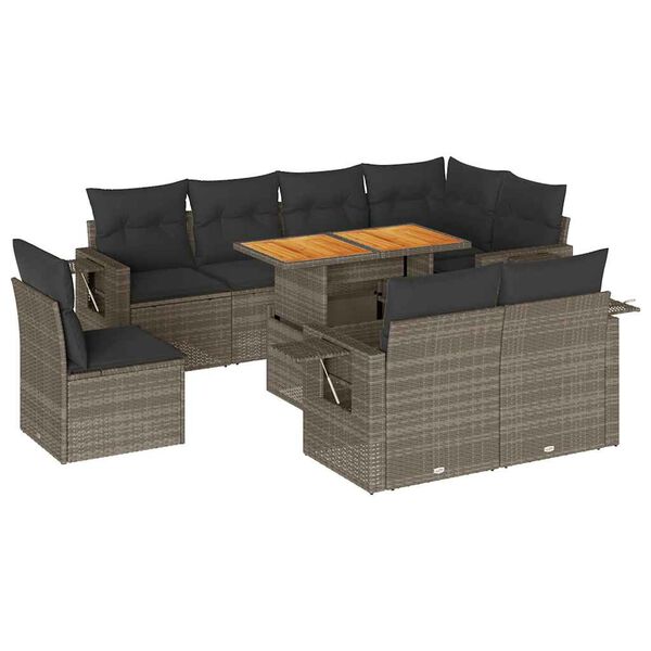 vidaXL Set Divano da Giardino 9 pz con Cuscini Grigio in Polyrattan