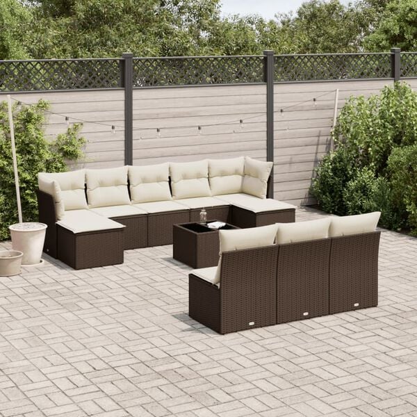 vidaXL Set Divani da Giardino 11 pz con Cuscini Polyrattan Marrone