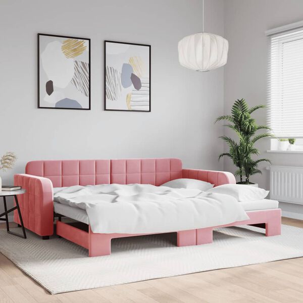 vidaXL Divano Letto con Letto Estraibile Rosa 90x200 cm in Velluto