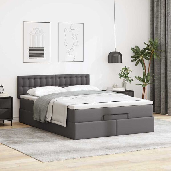 vidaXL Pouf Letto con Materassi e LED Grigio 140x200cm Similpelle