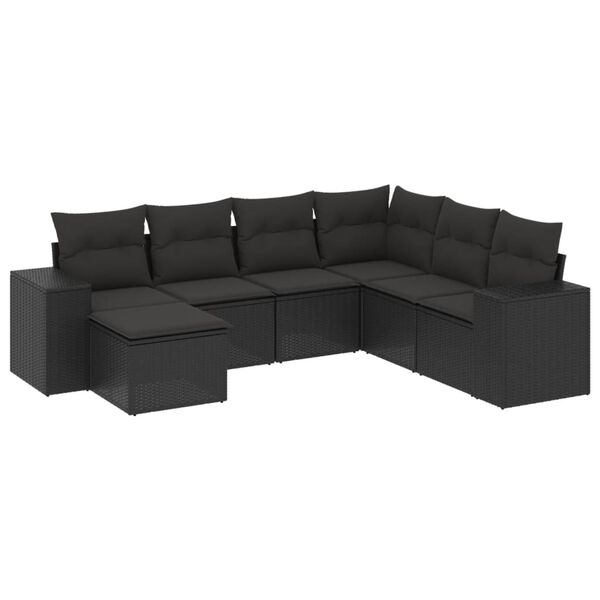vidaXL Set Divani da Giardino con Cuscini 7pz Nero Polyrattan