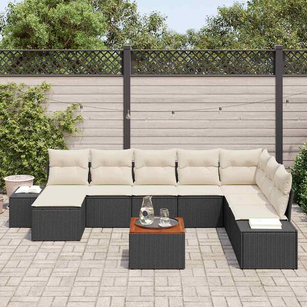 vidaXL Set Divano da Giardino con cuscino 9 pcs Nero polyrattan