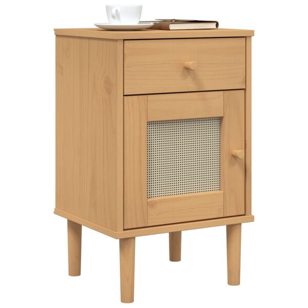 vidaXL Comodino SENJA Aspetto Rattan Marrone 40x35x65 cm in Legno Pino