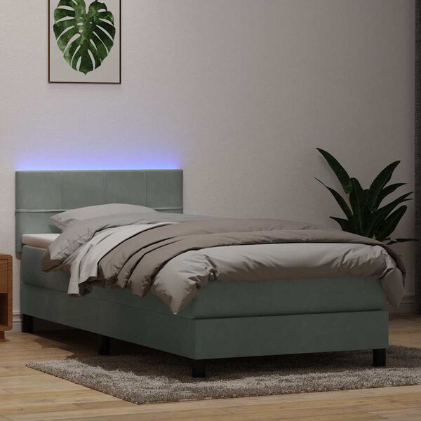 vidaXL Letto a Molle con Materasso e LED Grigio Chiaro 90x220 cm Velluto