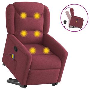 vidaXL Poltrona Alzapersona Massaggio Reclinabile Rosso Vino Tessuto