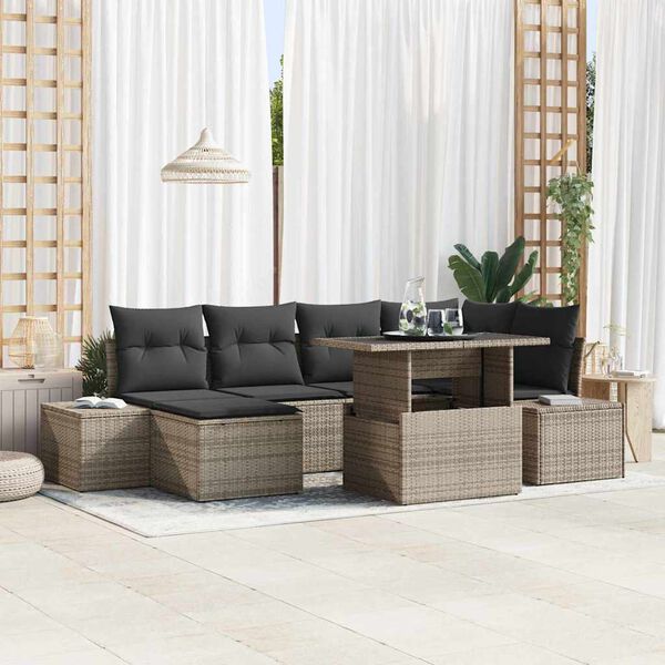 vidaXL Set Divano da Giardino 7 pcs Grigio Poly Rattan