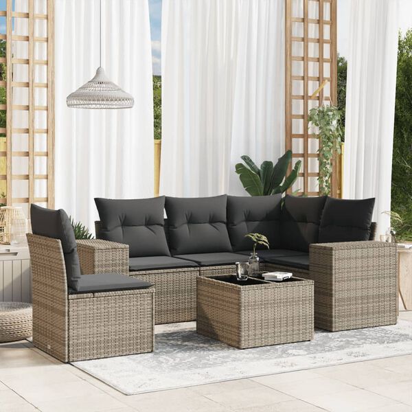 vidaXL Set Divano da Giardino 6 pz con Cuscini Grigio in Polyrattan