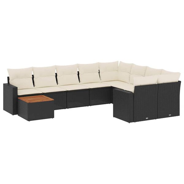 vidaXL Set Divani da Giardino 10pz con Cuscini in Polyrattan Nero