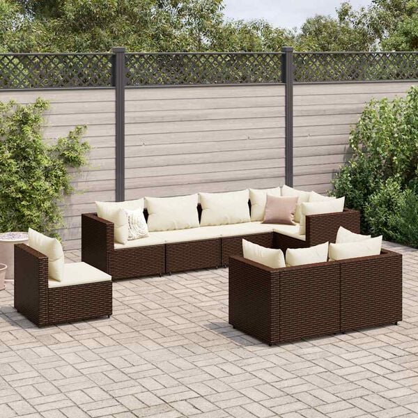 vidaXL Set Divani da Giardino 8 pz con Cuscini in Polyrattan Marrone
