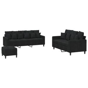 vidaXL Set di Divani 3 pz con Cuscini Nero in Velluto