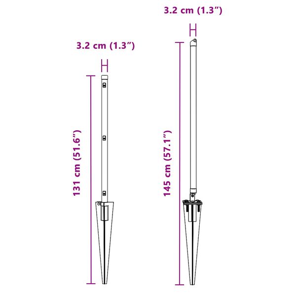 vidaXL Palo della recinzione 26 pcs Grigio 3,2 x 3,2 x 100 cm Acciaio