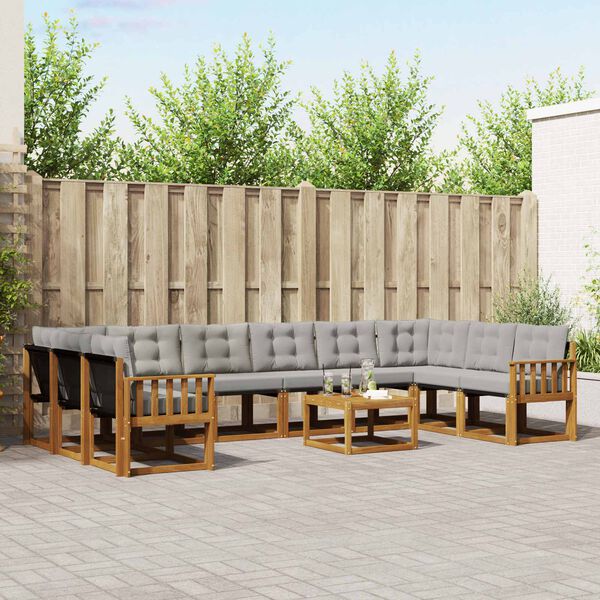 vidaXL Set di divani da esterno 11 pcs Grigio Naturale e Chiaro