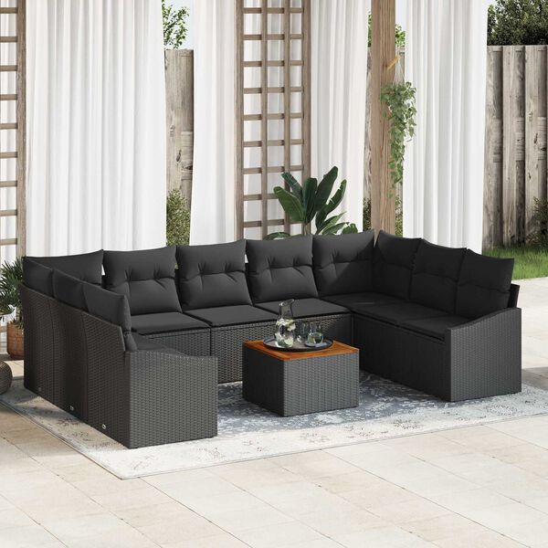 vidaXL Set Divano da Giardino con archiviazione 10 pcs Nero polyrattan
