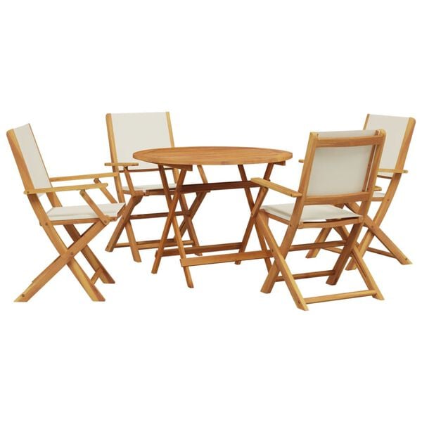 vidaXL Set Pranzo da Giardino 5pz Crema in Tessuto e Legno Massello