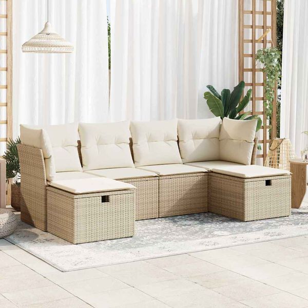 vidaXL Set Divano da Giardino 6 pz con Cuscini Beige in Polyrattan