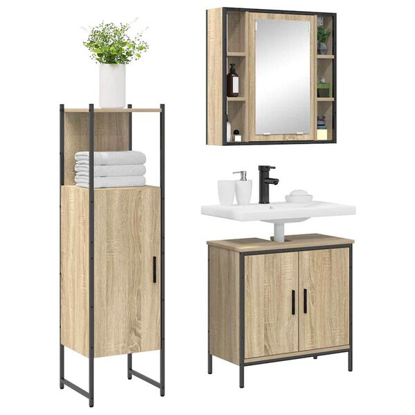 vidaXL Set di mobili per il bagno 3 pcs Marrone Legno multistrato