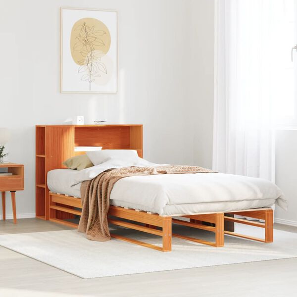 vidaXL Letto Libreria senza Materasso Marrone Cera 100x200 cm Legno