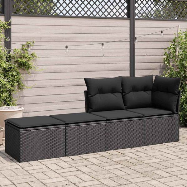 vidaXL Set Divani da Giardino con Cuscini 2 pz Nero Polyrattan Acacia
