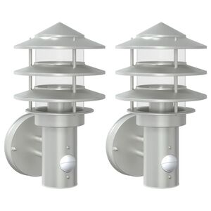 vidaXL Applique per Esterno con Sensore 2 pz Argento in Acciaio Inox