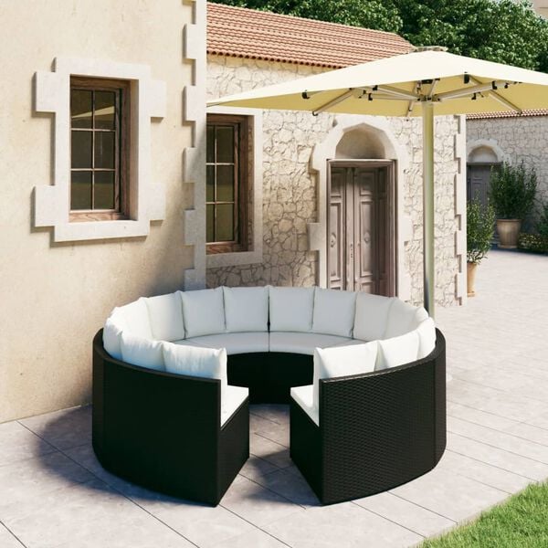 vidaXL Set Divani da Giardino 8 pz con Cuscini in Polyrattan Nero