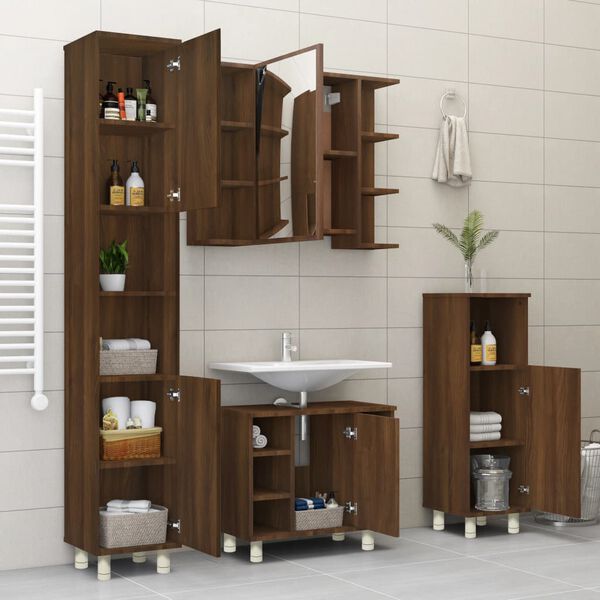 vidaXL Armadietto Bagno Rovere Marrone 30x30x95cm in Legno Multistrato
