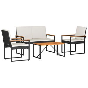 vidaXL Set Mobili da Esterno 4 pz Nero e Bianco Crema polyrattan