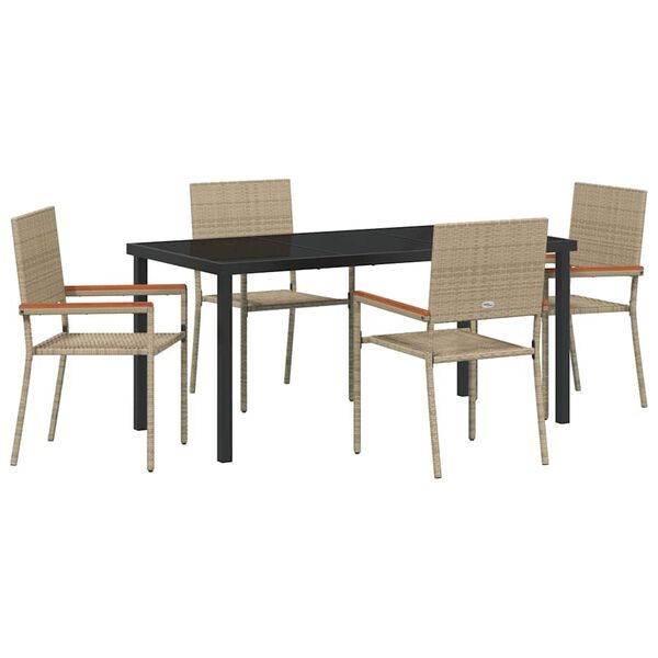vidaXL Set da Pranzo per Giardino con cuscino 5 pcs Beige polyrattan