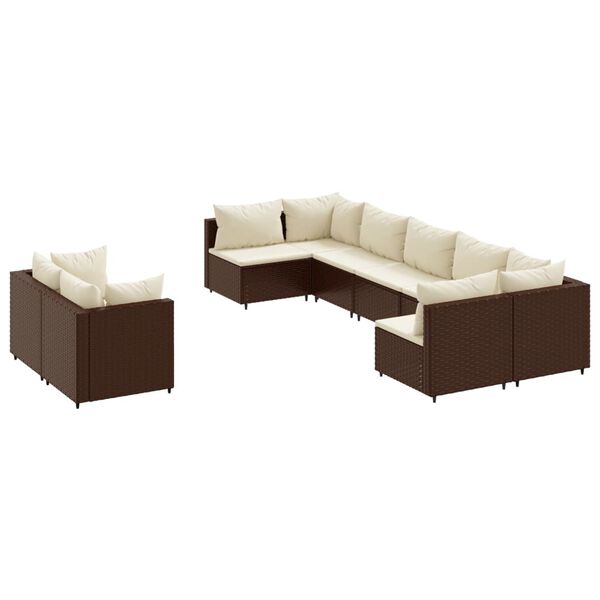 vidaXL Set Divani da Giardino 9pz con Cuscini Marrone in Polyrattan