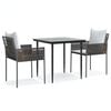 vidaXL Set Pranzo da Giardino 3pz con Cuscini in Polyrattan e Acciaio