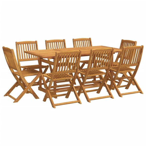 vidaXL Set da Pranzo da Giardino 9pz 180x90x75cm Legno Massello Acacia