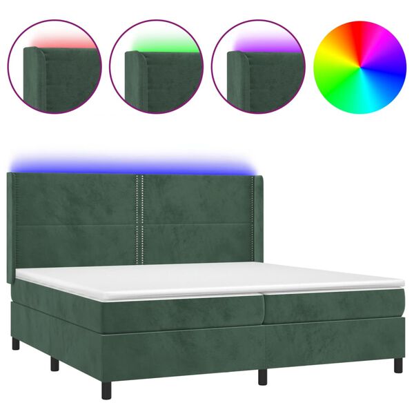 vidaXL Letto a Molle con Materasso e LED Verde Scuro 200x200cm Velluto