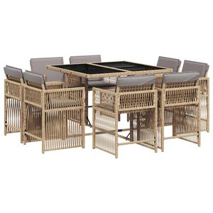 vidaXL Set Pranzo da Giardino 9 pz con Cuscini Beige Misto Polyrattan