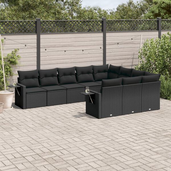 vidaXL Set Divani da Giardino 10pz con Cuscini in Polyrattan Nero