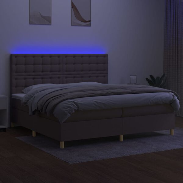 vidaXL Letto a Molle Materasso e LED tortora 200x200cm in Tessuto