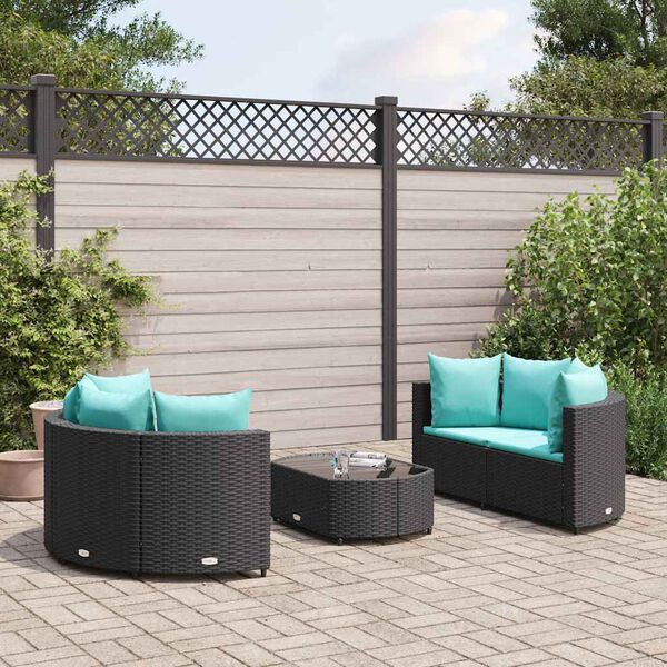 vidaXL Set Divani da Giardino 5 pz con Cuscini in Polyrattan Nero