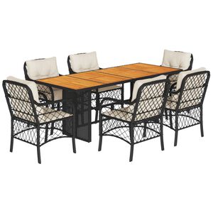 vidaXL Set da Pranzo da Giardino 7 pz Nero con Cuscini in Polyrattan