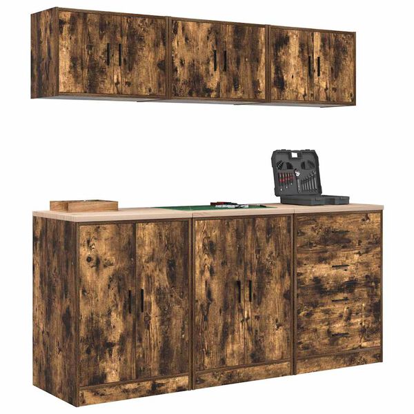 vidaXL Armadi da Garage 6 pz Rovere Fumo in Legno Multistrato