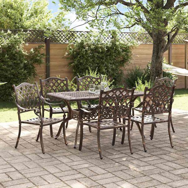 vidaXL Set da Pranzo per Giardino 7 pcs Bronzo Alluminio