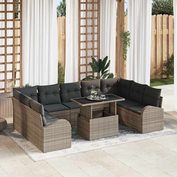 vidaXL Set di divani con cuscino 10 pcs Grigio polyrattan