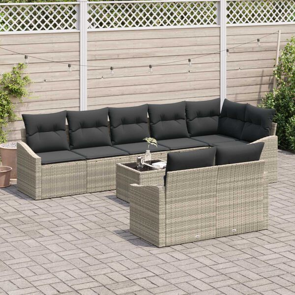 vidaXL Set Divano da Giardino 9 pcs Grigio chiaro polyrattan
