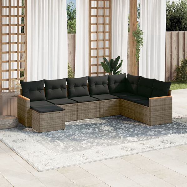 vidaXL Set Divano da Giardino 8 pz con Cuscini Grigio in Polyrattan