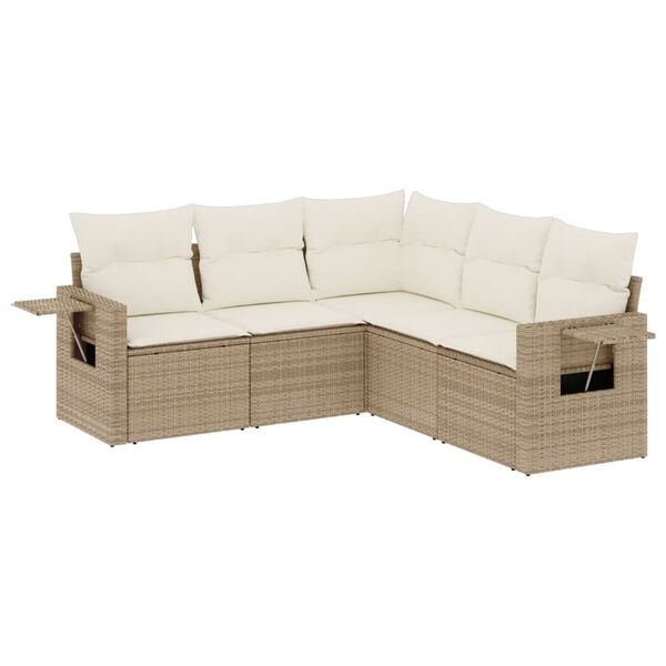 vidaXL Set Divano da Giardino 5 pz con Cuscini Beige in Polyrattan