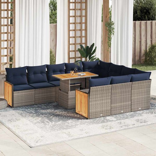 vidaXL Set Divani Giardino 11 pz con Cuscini Polyrattan Acacia Grigio