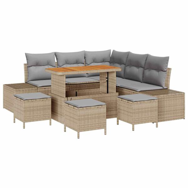 vidaXL Set Divano da Giardino con cuscino 9 pcs Beige Poly Rattan