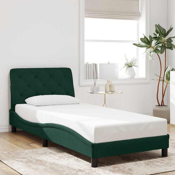 vidaXL Giroletto senza Materasso Verde Scuro 90x190 cm in Velluto
