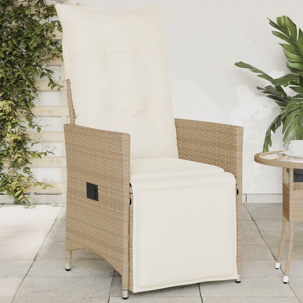 vidaXL Sedia Reclinabile da Giardino con Cuscini Beige in Polyrattan