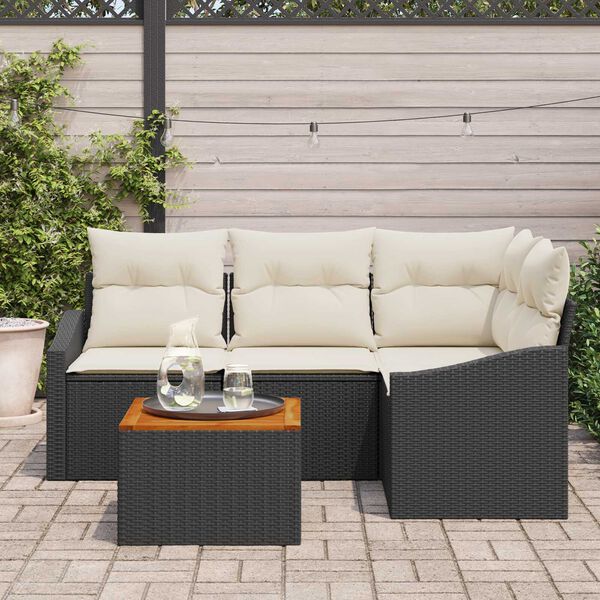 vidaXL Set Divano da Giardino 5 pcs Nero e Crema polyrattan